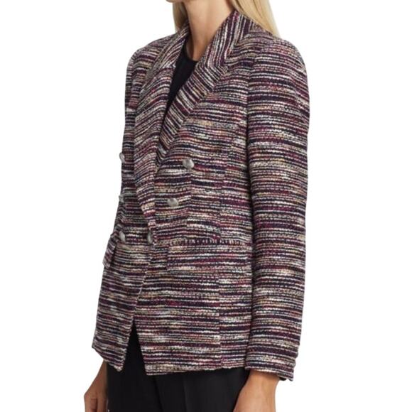 Elie Tahari Tweed Double Breasted Blazer Multi Color Burgundy Tailored SZ 8 NWT - Picture 3 of 11